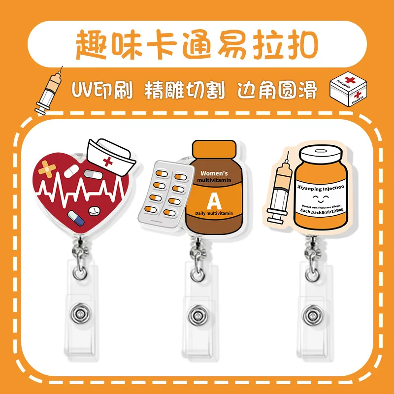 Cartoon Acrylic Retractable Badge Reel Anti-lost Chest Clip Doctor Nurse Student Campus Card Holder