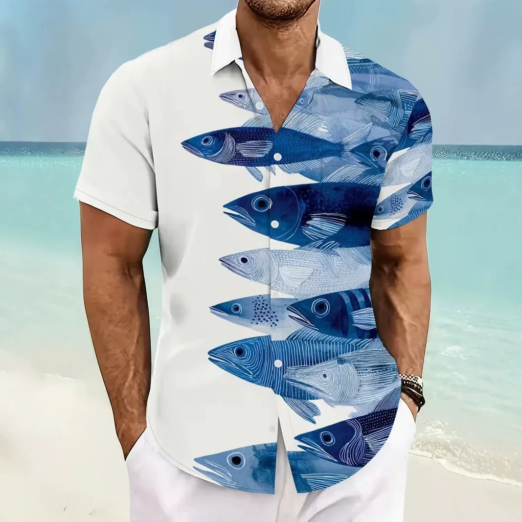Island Camping Vacation Flower Shirt Plant Animal Loose Men's Short Sleeved Shirt