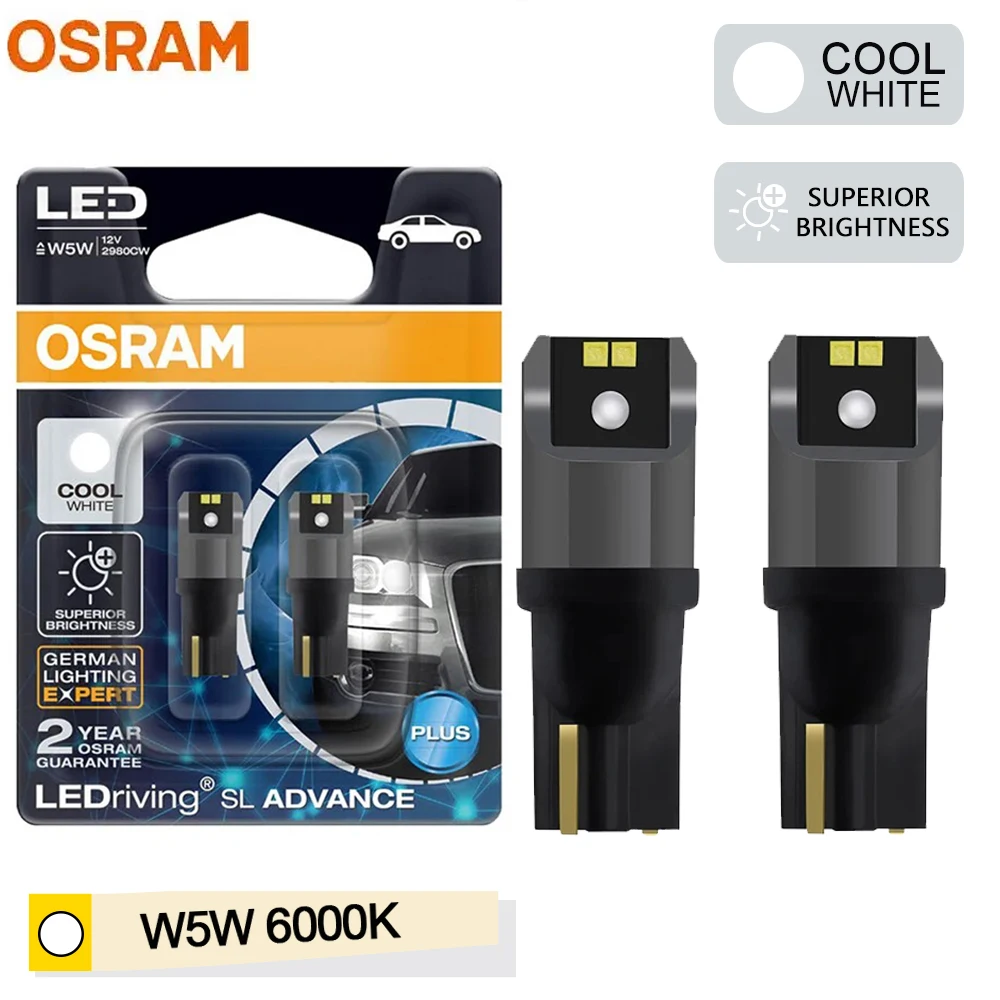

OSRAM T10 LEDriving SL Advance 2980 6000K W5W 194 LED, холодный белый свет, лампы для чтения в автомобиле, лампы для освещения дверей, внутреннее освещение, 12В 1.5Вт 2980CW, 2 шт.