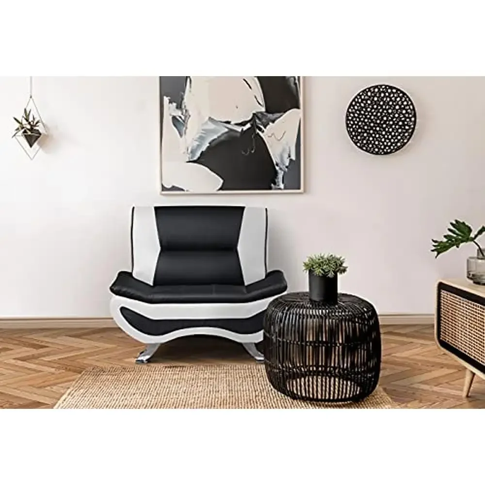 Contemporary 2-Tone Wood Frame Living Room Chair with Foam Cushion Seat Black/White Arm Rest Metal Feet 44