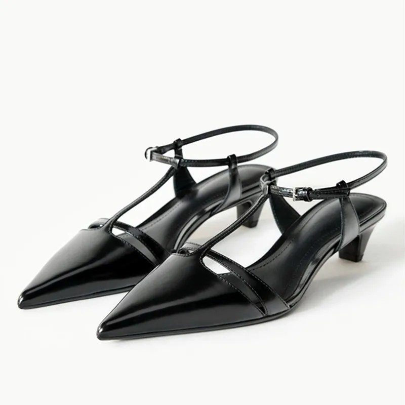 

Patent Leather Kitten Heel Women Pumps Sexy Pointed Toe T Strap Design Elegant Dress Shoes Party Designer High Heels for Ladies