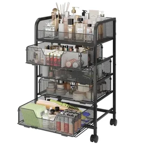 Makeup Cart Organizer with 4 Drawers Vanity Storage Organizer for Large Floor Skincare Organizers Cosmetics Display Cases to Ke