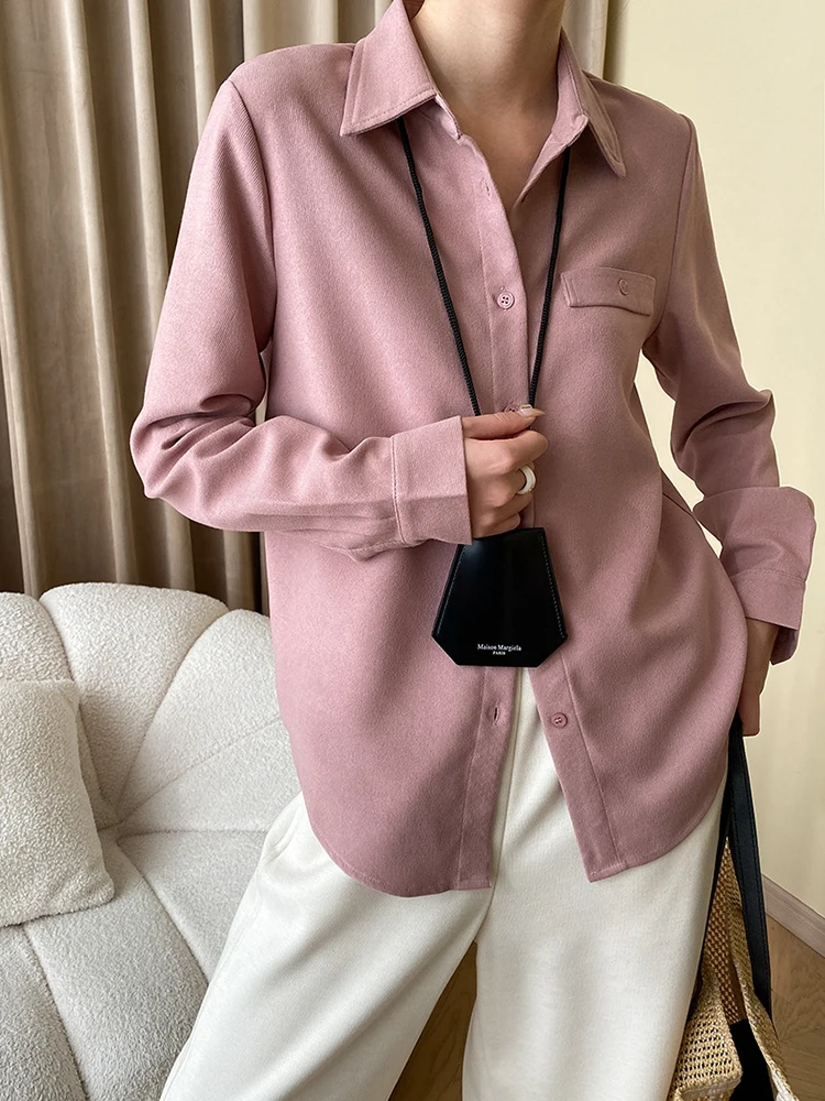 [LANMREM] Fashion Office Lady Shirt Women Lapel Single Breasted Long Sleeve Minimalism Solid Blouses 2024 Autumn New 26D9987