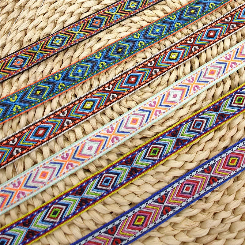 5 Yards 2CM Old Fashioned Vintage Colorful Retro Geometric Jacquard Embroidered Ribbons DIY For Collar Sewing Accessories