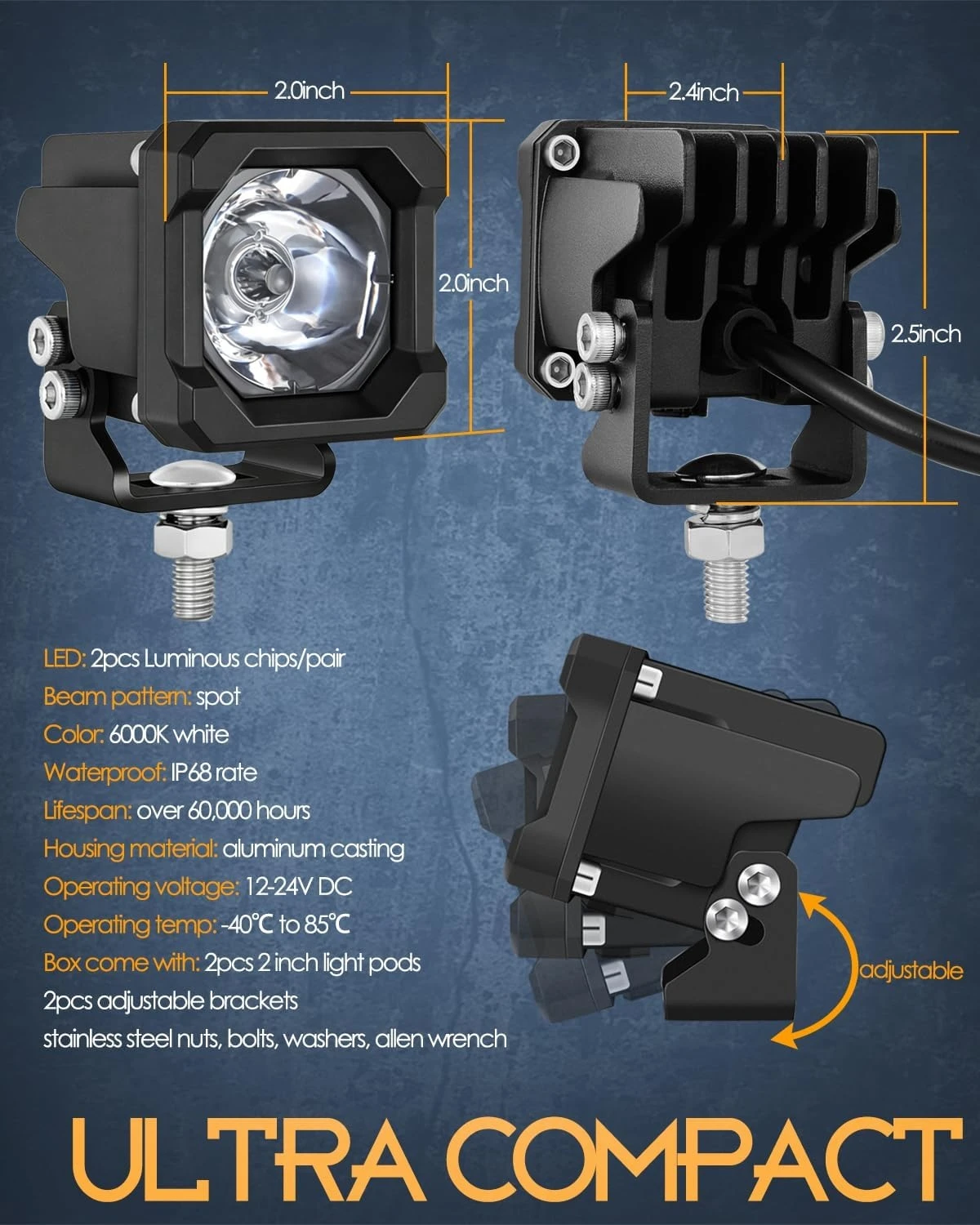 2 Inch Led Work Spotlights 12V 24V Pod Lights Headlights for Motorcycles Flood Led Bar Fog Lights for Car Truck 4x4 Off Road ATV