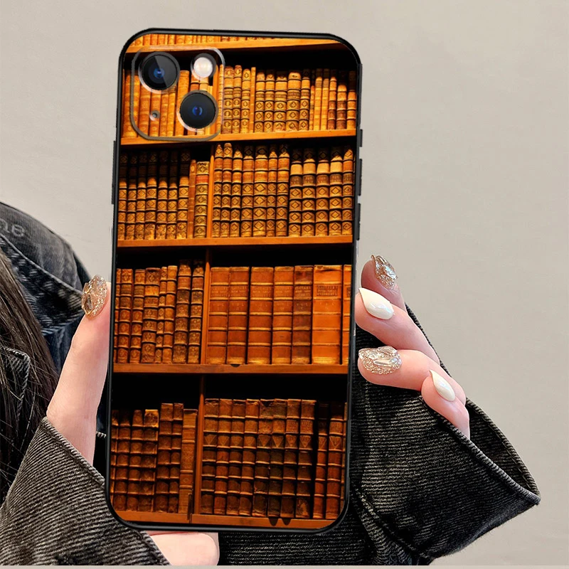 Library Book Case For iPhone 11 12 13 14 15 16 Pro Max XS X XR Plus 12 13 mini Phone Cover