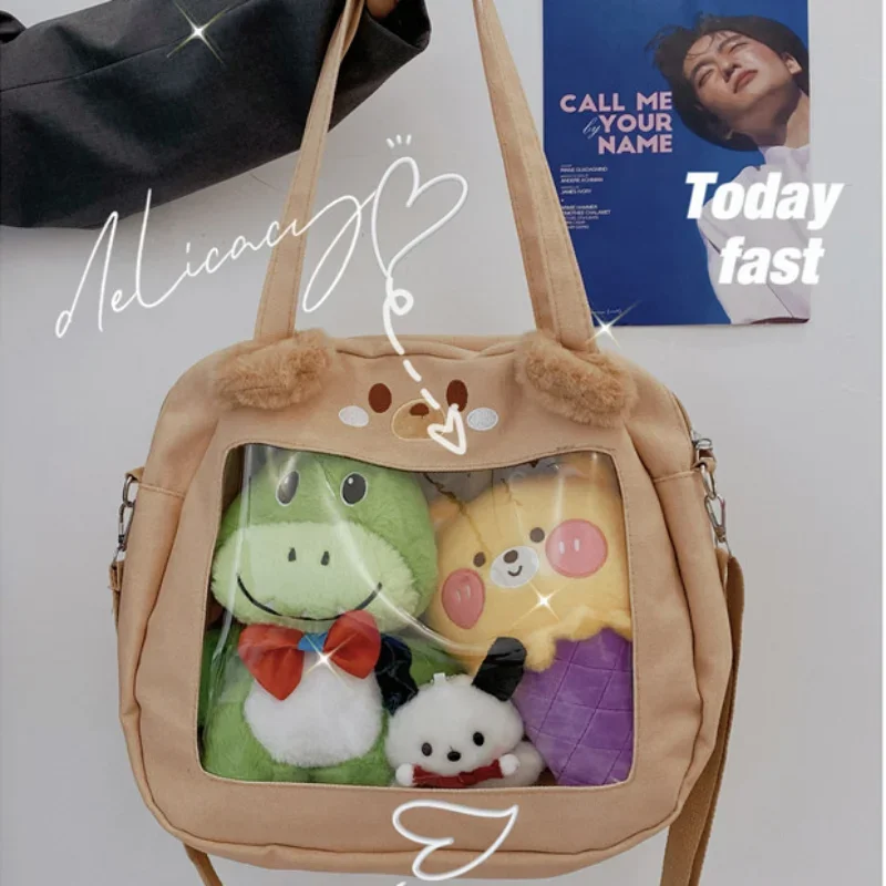 2024 Cute Canvas Cartoon Ita Bag Plush Toy Kawaii Crossbody Bags New Adorable Bear Doll Shoulder Bags Large Capacity сумка