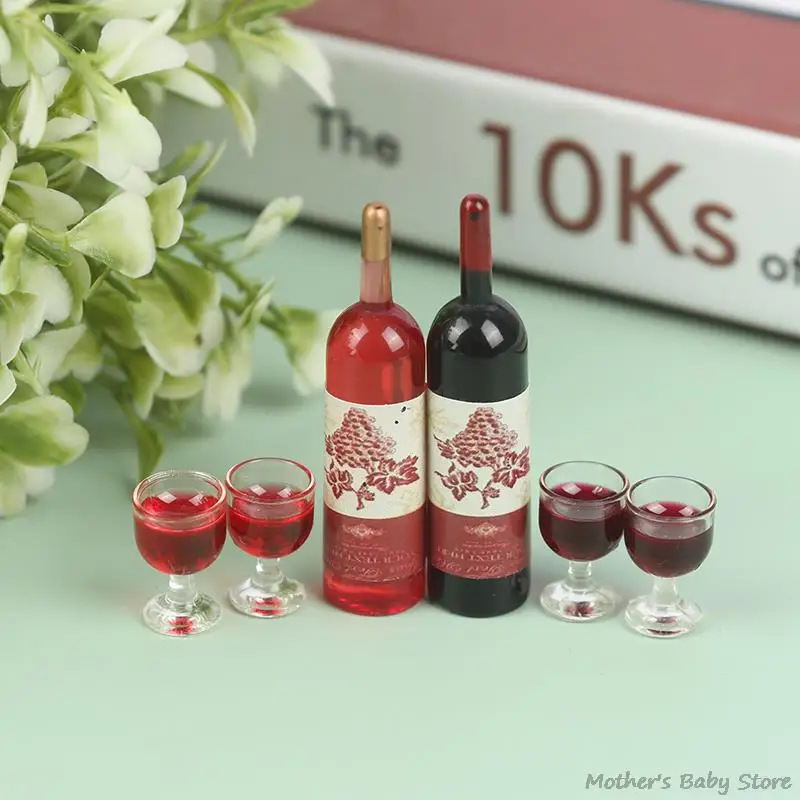 3pcs/set 1:12 Dollhouse Miniature Whisky Bottle Wine Glass Model Toys Mini Goblet Toy Doll House Decoration Kitchen Accessories