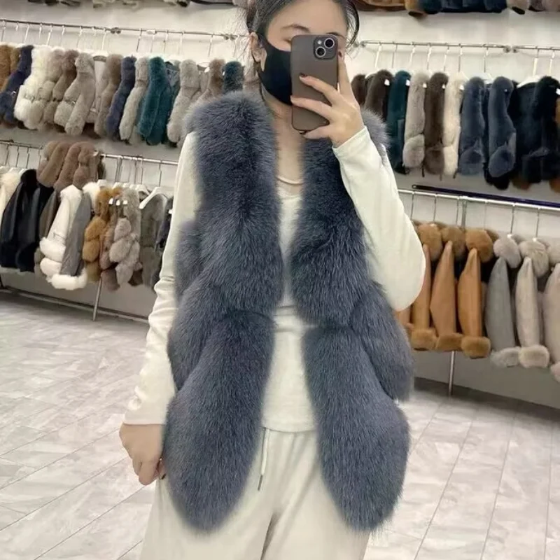 Women's Natural Fur Vest Fall Winter Fashion Warm Real Fox Fur Vest Raccoon Jacket Ladies Plus Size 7xl Fluffy Fur Vest Genuine