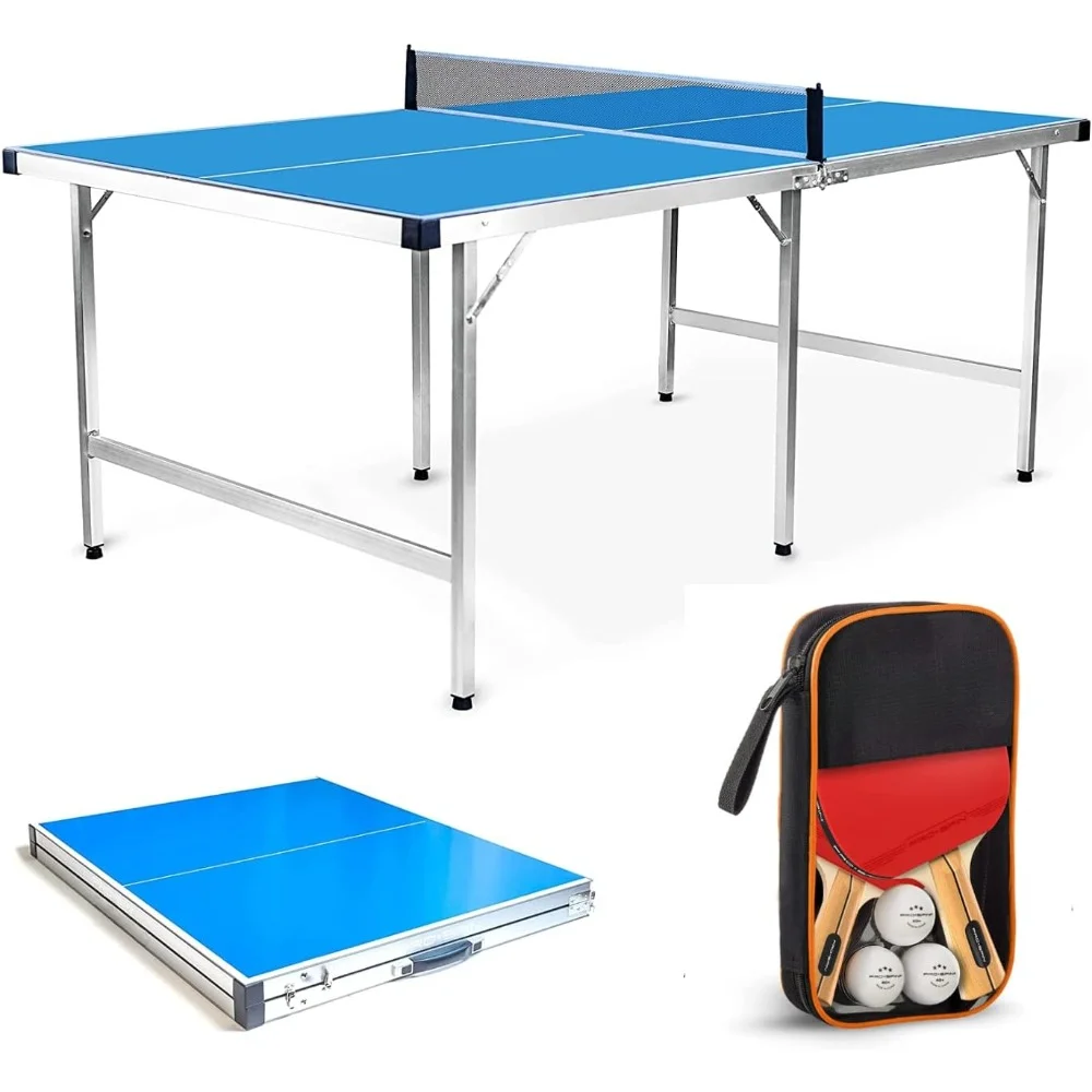 

Ping Pong Table Foldable 6 x 3.5 ft Wide Complete Set with High-Performance Ping Pong Paddles & Balls, Table Tennis Table