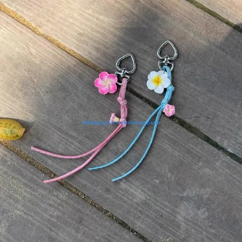 573B Trendy Metal Leather Floral Charm Holder Everyday Carry Ornament