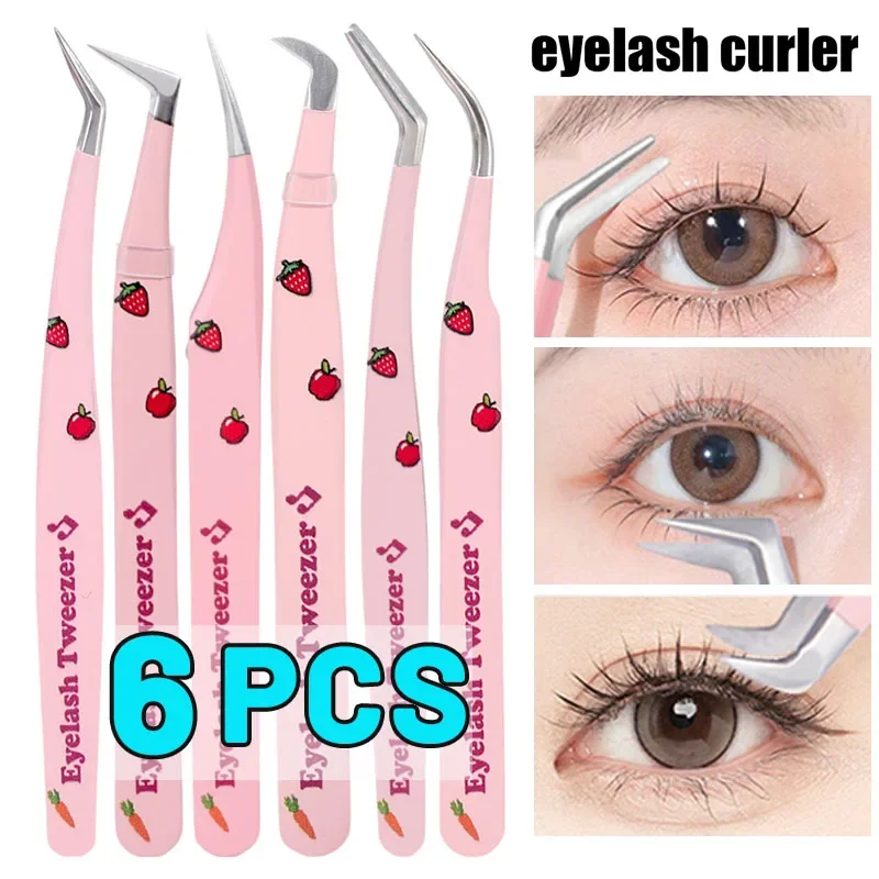 Pink Stainless Steel Cílios Pinças Set, 7 Tipos Curvo Strip, de alta qualidade, Anti-estático, 3D Lashes Extensão Pinça, Maquiagem Ferramentas