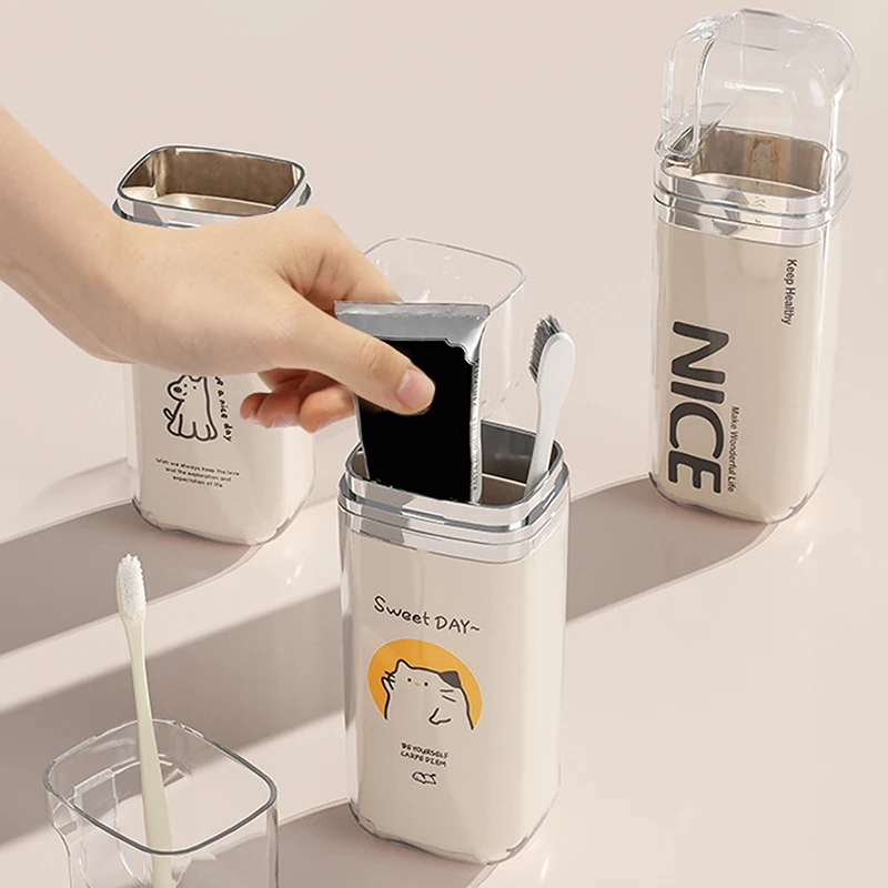 كارتون لطيف كأس فرشاة الأسنان السفر حامل فرشاة الأسنان بسيط المحمولة كوب غسول الفم لرحلة عمل المنزل التخييم