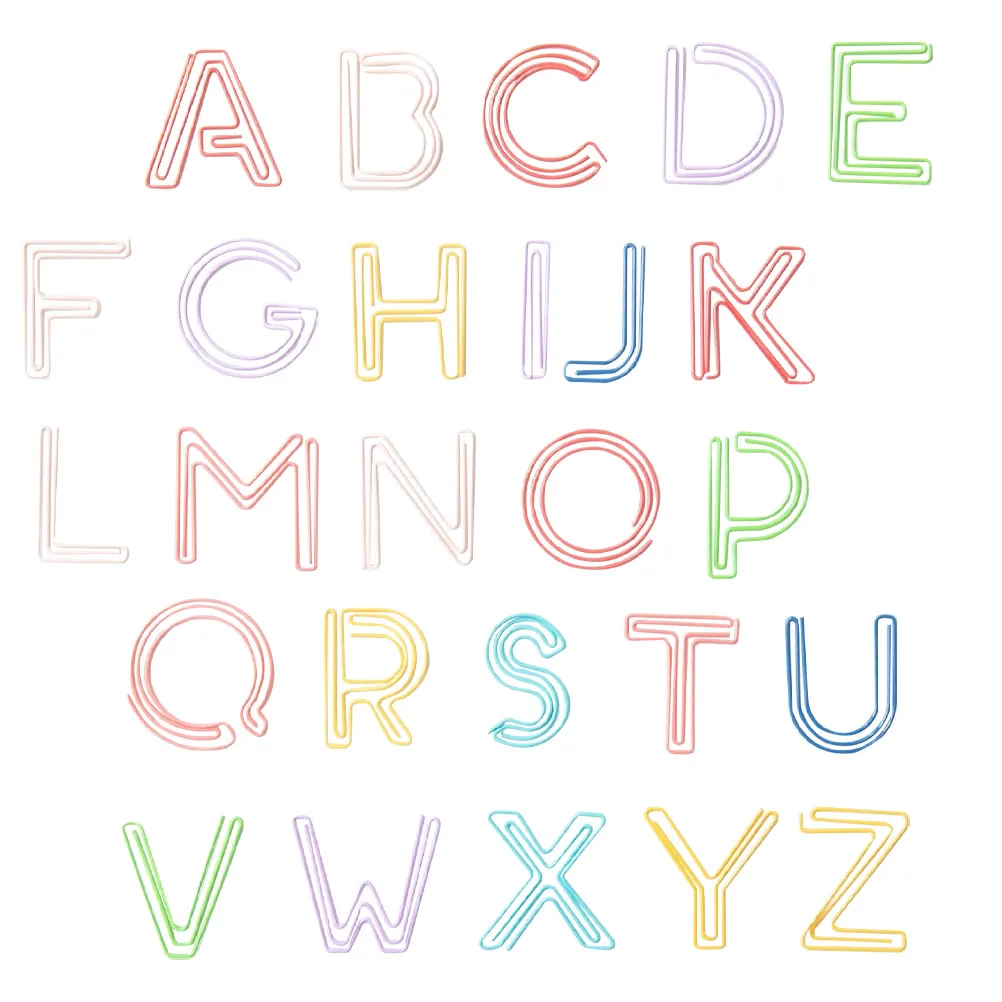

52 Pcs Letter Shaped Iron Paper Clips Colorful Bookmarks Office Supply Sturdy File Clamps Hold Photos Notes Memos Gifts