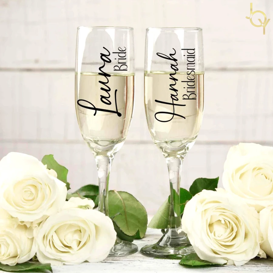 

Personalized Champagne Glass Set of 2, Personalized Wedding Glasses for Bride Glasses and Groom Glasses, Bridesmaid Glasses