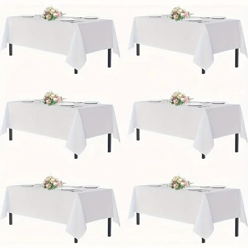 6/12 Pack 60x126-inch Rectangular White Tablecloth, Rectangular Polyester Tablecloth, Suitable for Outdoor Activities, Dining Rooms, Family Gatherings, Christmas, Valentine's Day, and Graduation Season Decorations.