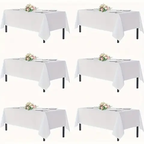 6/12 Pack 60x126-inch Rectangular White Tablecloth, Rectangular Polyester Tablecloth, Suitable for Outdoor Activities, Dining Rooms, Family Gatherings, Christmas, Valentine's Day, and Graduation Season Decorations.