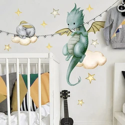 Baby Dragon Wall Decals Wall Stickers Stars Clouds Nursery Playroom Decor,Kids Room Home Decorations Boys Boys Girls Bedroom