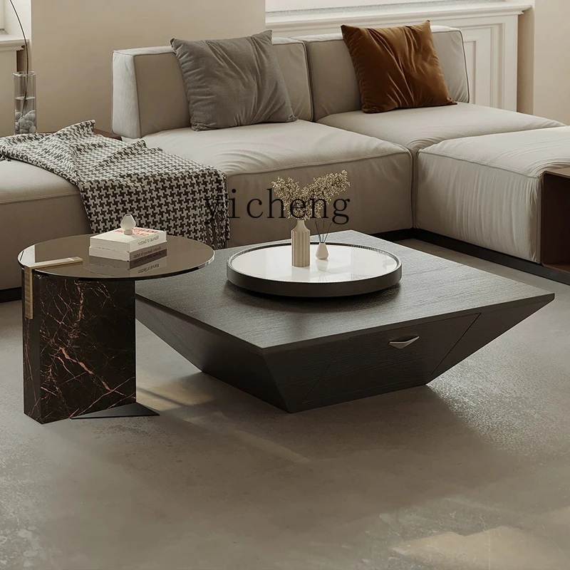 X5-16   minimalist square coffee table living room household light luxury high-end inverted triangle smoked wood coffee table