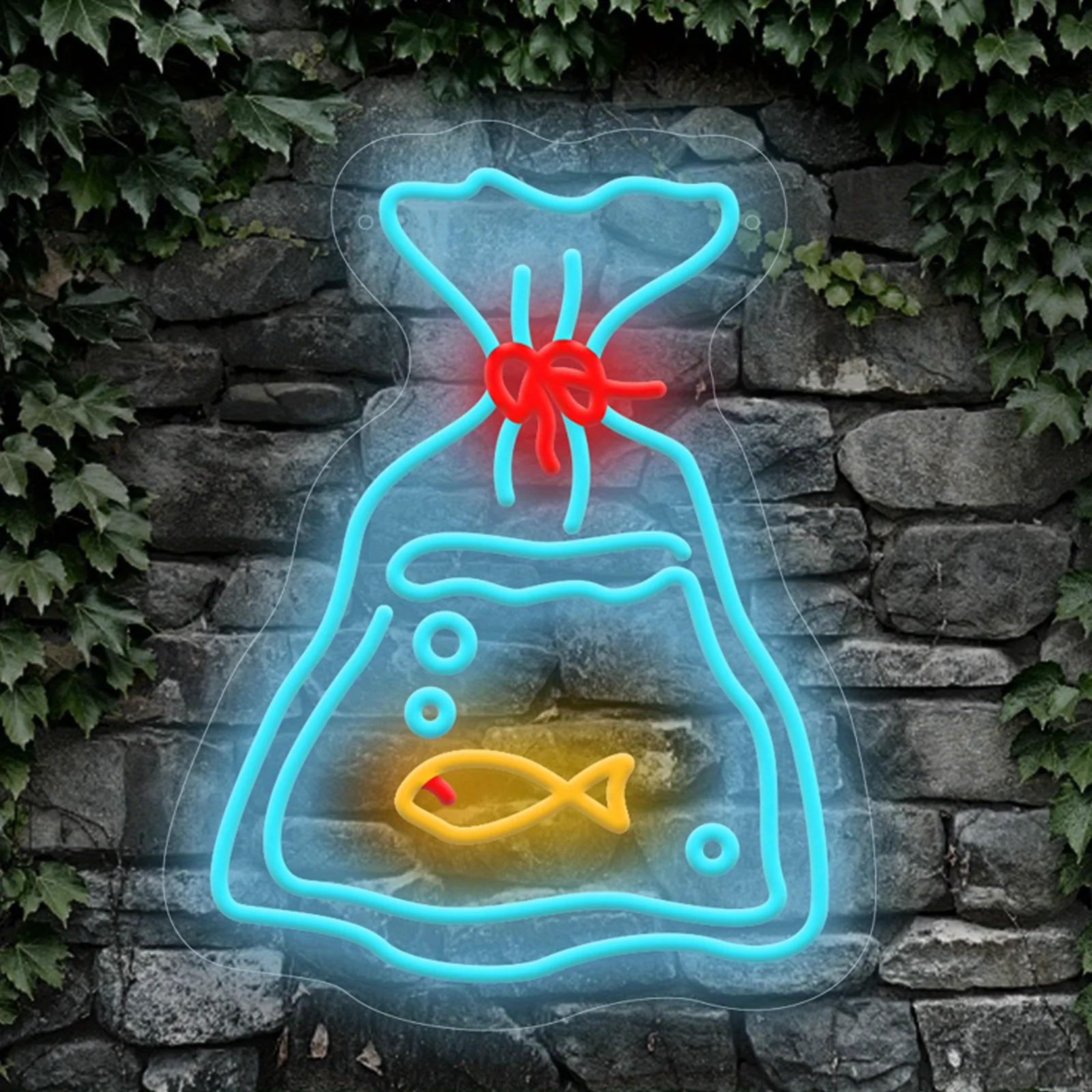 LED النيون علامة كيس الأسماك ضوء النيون لغرفة النوم غرفة الألعاب الرجال الكهف سوبر ماركت سوق الأسماك الصغيرة هدية لمحبي الأسماك USB الطاقة #1
