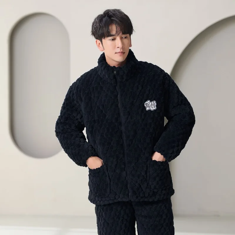 Can Be Worn Outside Pyjamas Winter Cashmere Thickened Home Wear Zipper Men's Big Children The Latest  Men High-grade Sleepwear