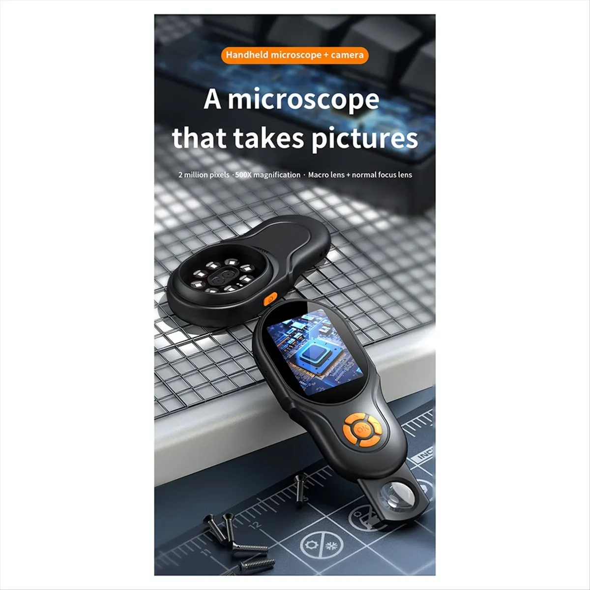 FTGT NEW 500X Magnification Digital Microscope 2MP Magnifying Glass with 8Light for Electronics Repair Video Coins Microscopio