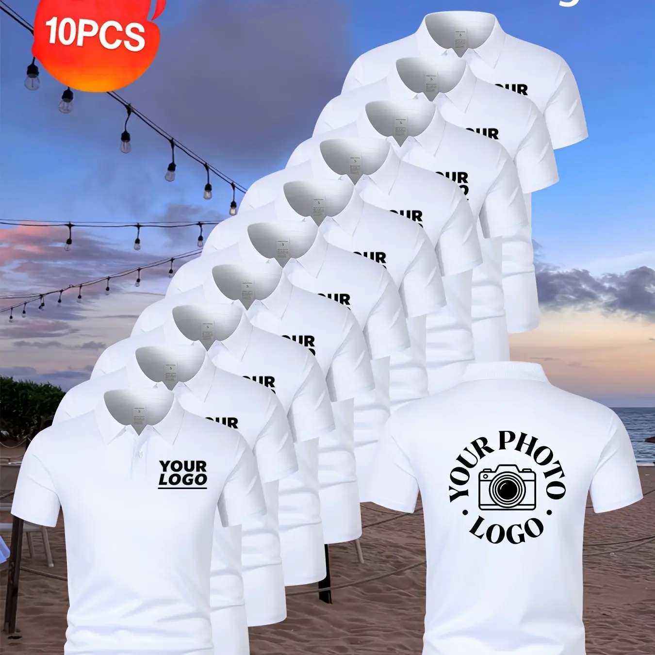 Custom 10-Pack Men's Summer Casual Short-Sleeve Polo Shirts Golf Shirts Personalized Logo Text Print Corporate Workwear