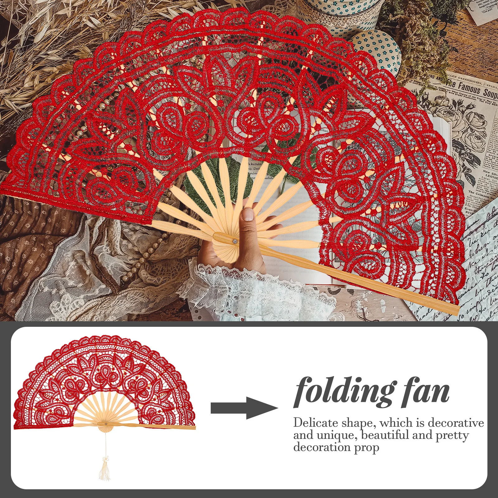 

Elegant Lace Folding Fan Premium Bamboo Material Durable Practical Beautiful Decoration Crafts for Daily Use Lace Folding Fan