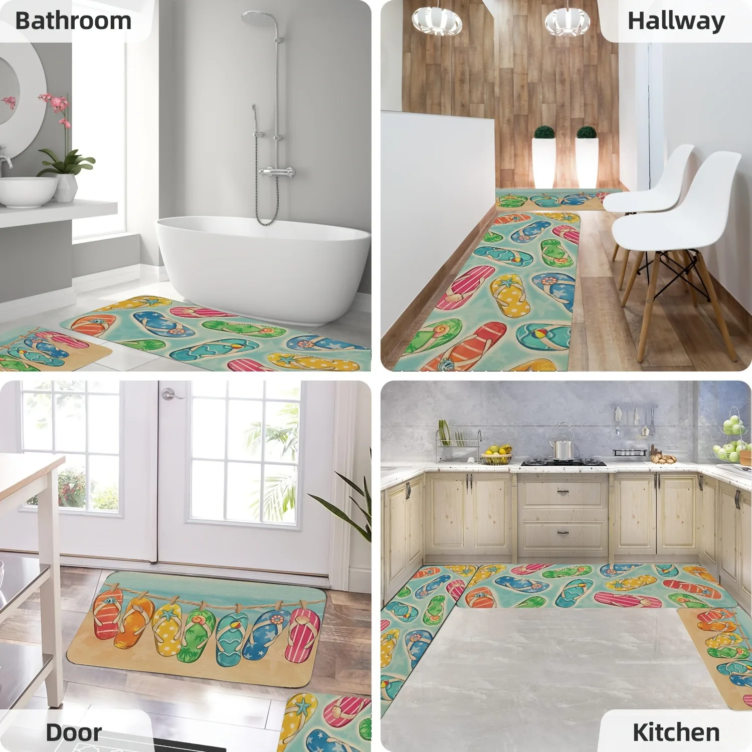 

1PC Colorful Flip-Flops Kitchen Rug Non-Slip Door Mat Pop design Bathroom Rug Bath Mat Carpet for Home Sink Laundry Decor
