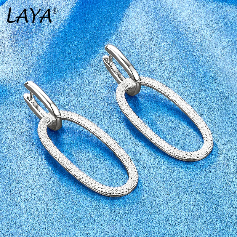 LAYA 100% 925 Sterling Silver Minimalism Oval Circle Drop Earrings for Women Trendy Dangle Earrings Fine Jewelry Wedding Gift