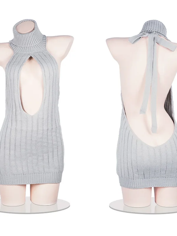 가을, 겨울 란제리 섹시한 성숙한 매력 우아한 부드러운 속이 빈 솔리드 공개 유방 오픈 가슴 스웨터 드레스 216V