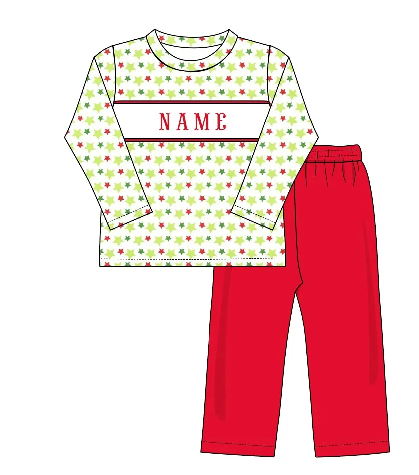 Ropa Girl And Baby Boy New Cotton Customizable Name Styles Presale Models Christmas Red Romper Sets Green Star Patter Clothes