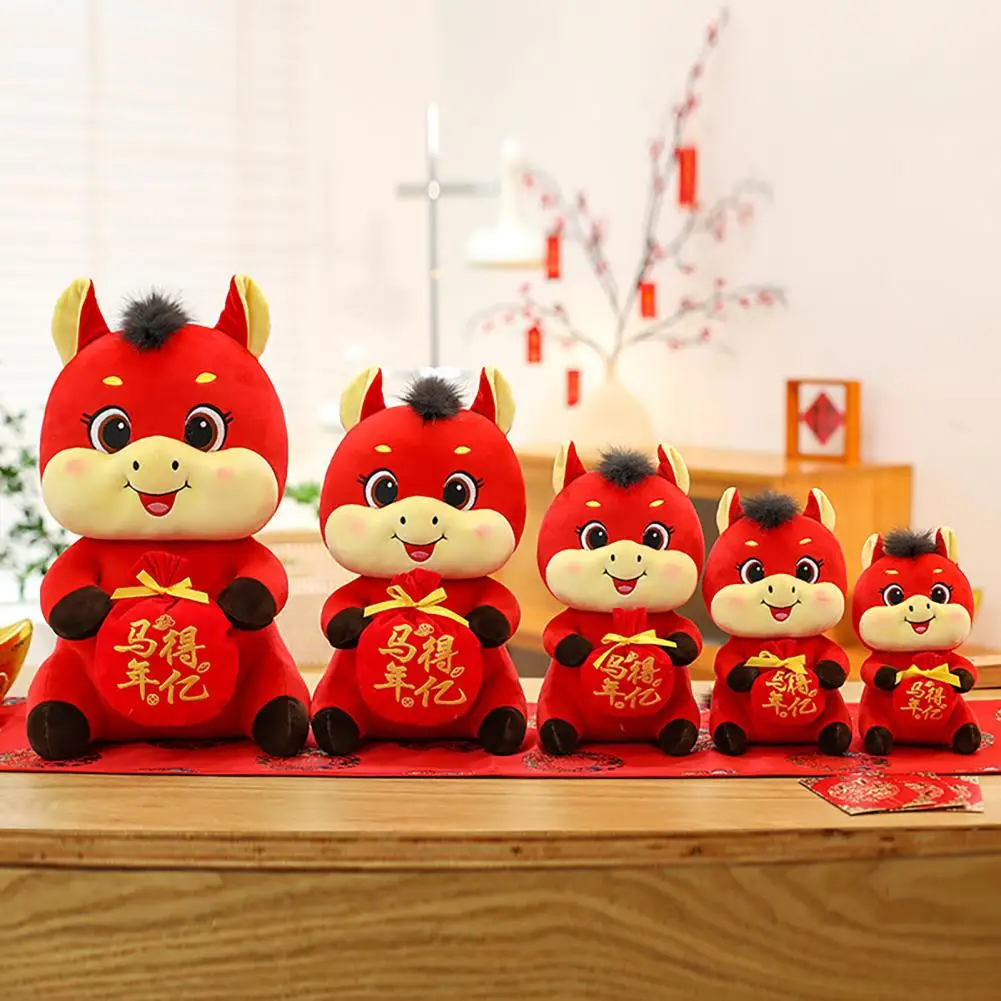 Ano do cavalo boneca 2026 ano novo chinês cavalo boneca de pelúcia conjunto cavalo do zodíaco brinquedos de pelúcia para bênçãos da sorte deus auspicioso