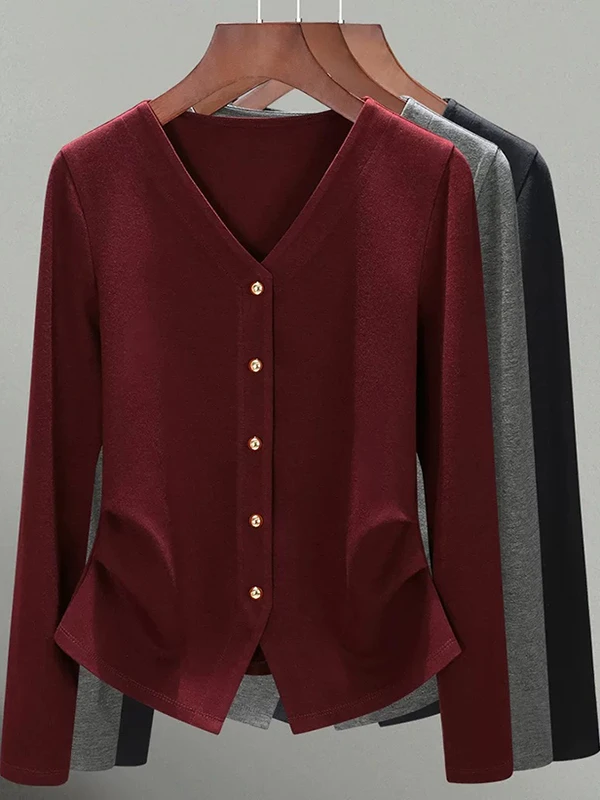 Nouveau haut décontracté polyvalent pour femme, coupe ample, long, à manches longues, col en V, asymétrique, tendance, amincissant, automne 2025