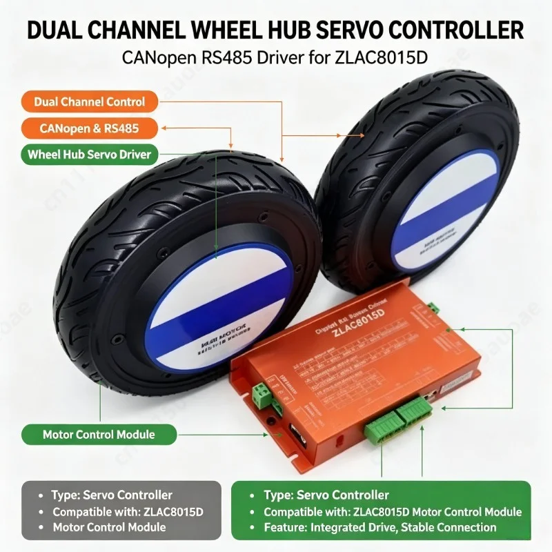 Dual Channel Wheel Hub Servo Controller, CANopen RS485 Driver, Compatible ZLAC8015D Motor Control Module
