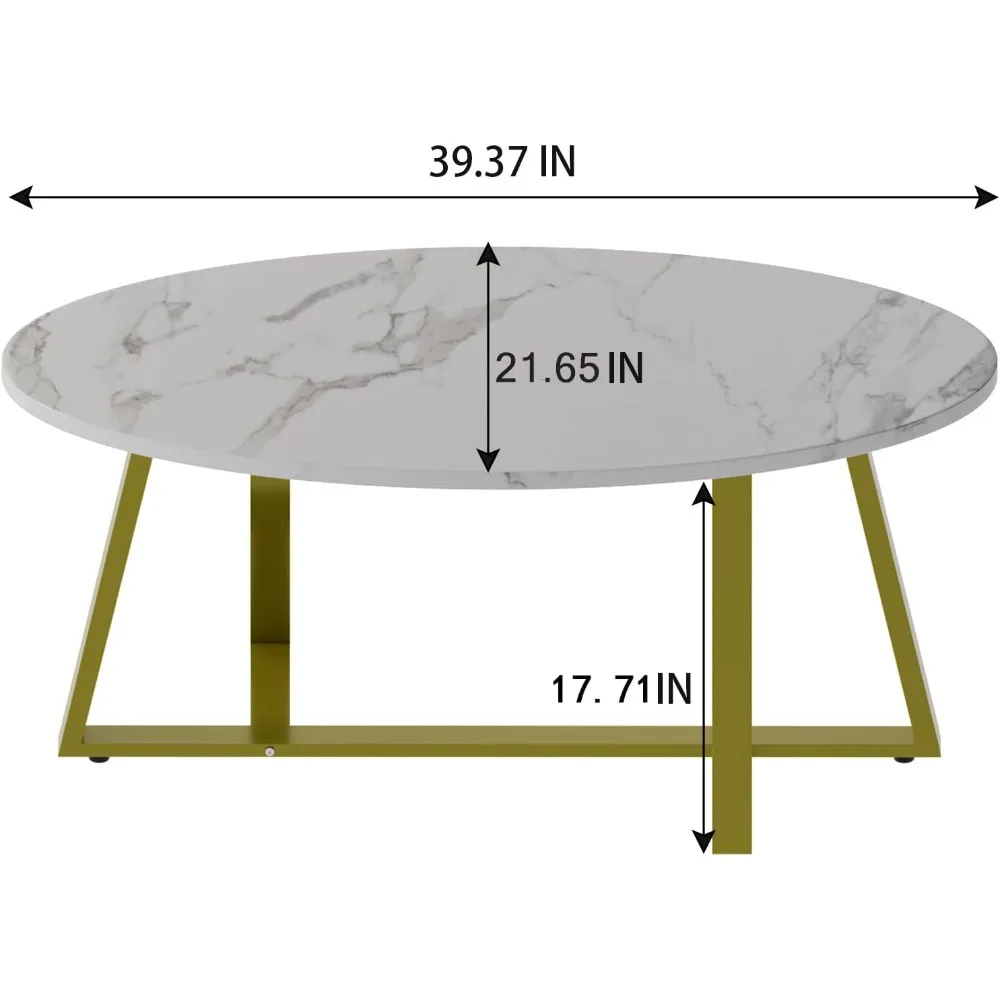 Modern Oval White Faux Marble Coffee Table for Small Living Room Spaces