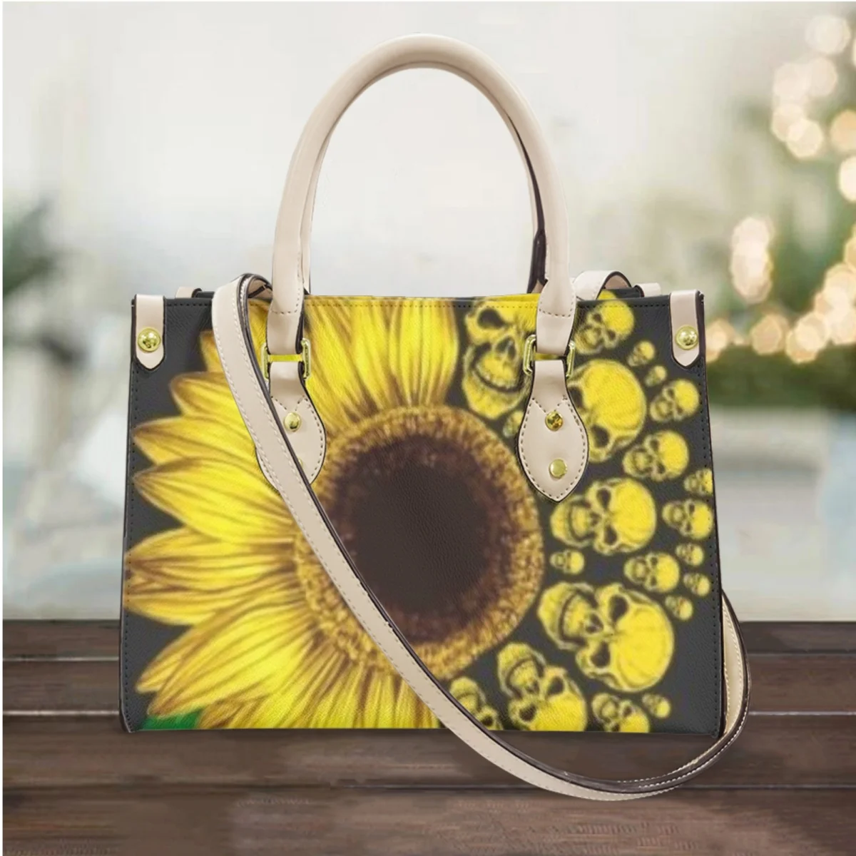 Sunflower with Skull Pattern Women Handbags Luxury Leather Top-handle Tote Shoulder Bags Woman Bolsa Feminina 2023 Drop Shipping