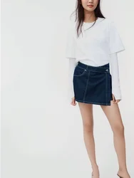 2024 new summer style Hong Kong style retro high-waist slim fashion versatile short double-breasted denim culottes