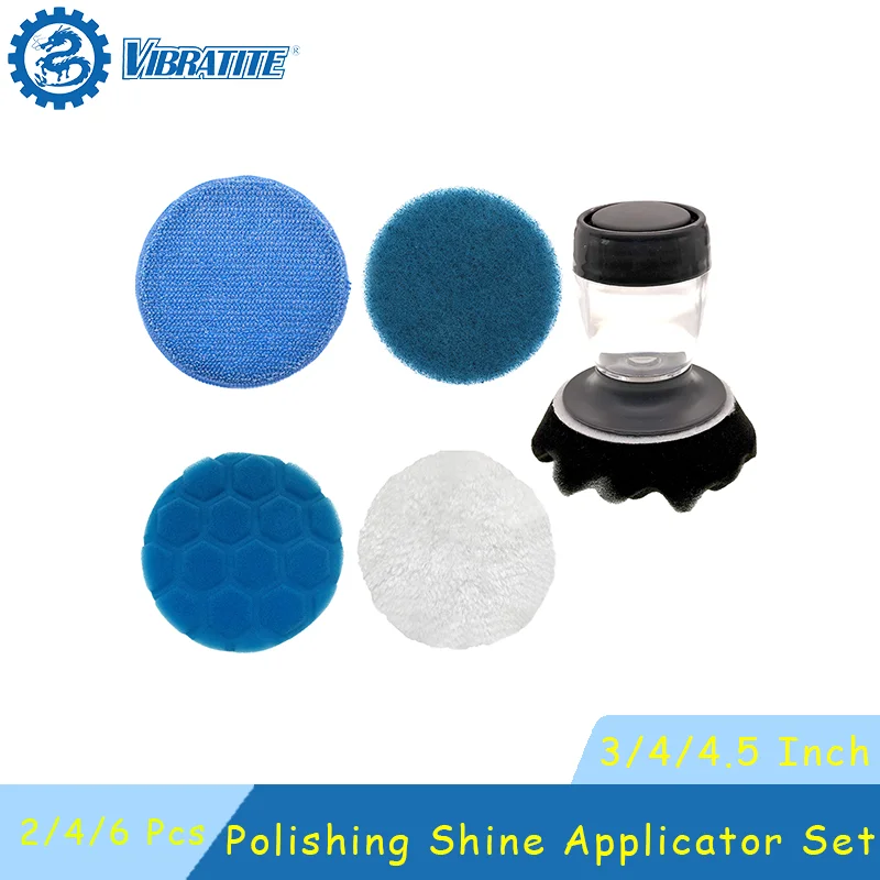 Polishing Shine Applicator Set 2/4/6 Pcs Blue Washable and Reusable Scrub Pad Wool Polishing Pad for Car Detailing Sponge