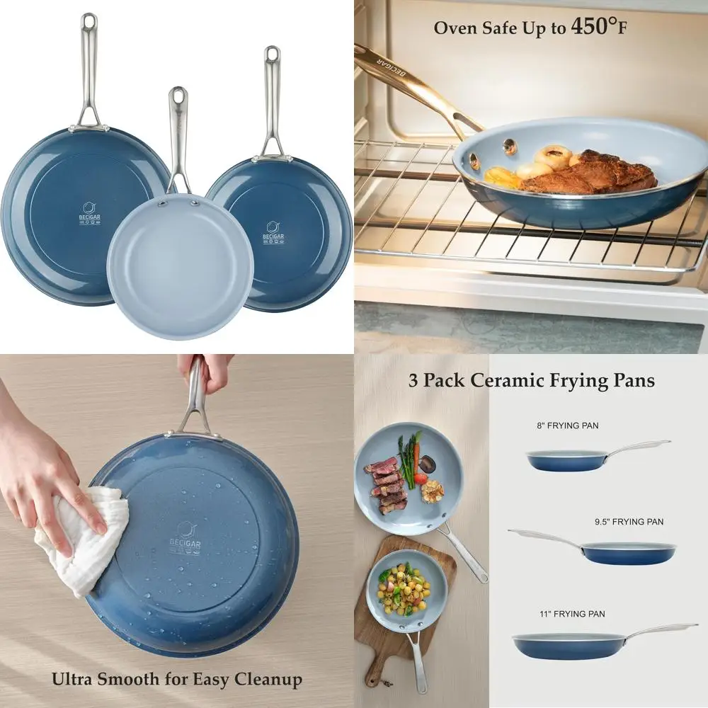 

Ceramic Non-Stick Frying Pan Set with Stainless Steel Handles - Ideal Cookware for Steaks and Easy Cooking