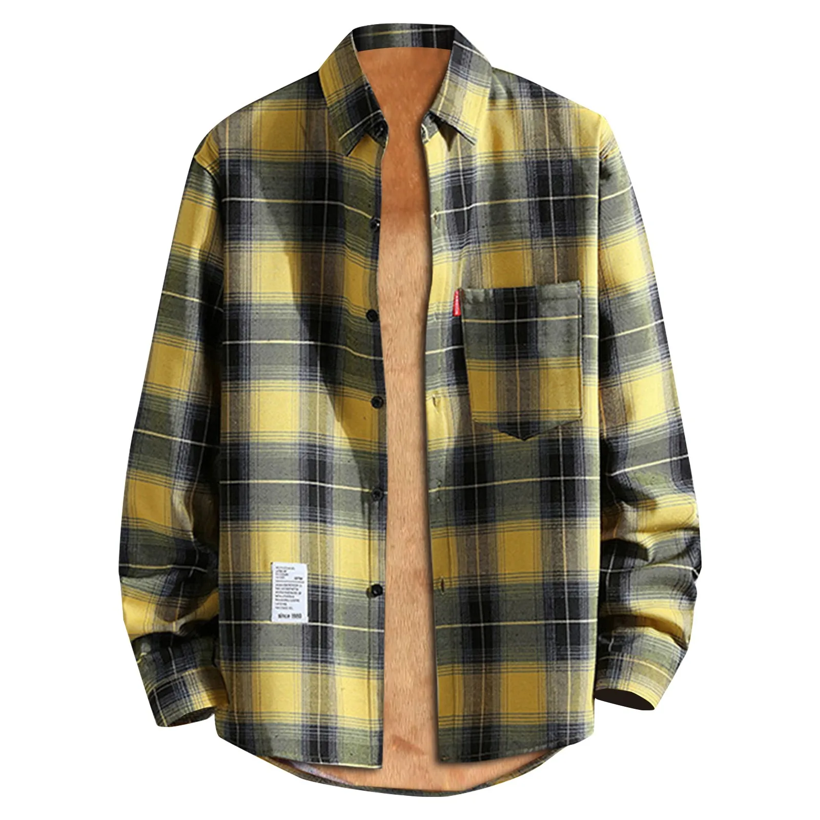 Winter Men\'S Jackets Casual Plaid Printing T-Shirt Thickened Warm Cotton Loose Lapel Long Sleeve Streetwear Male Shirts M-3xl