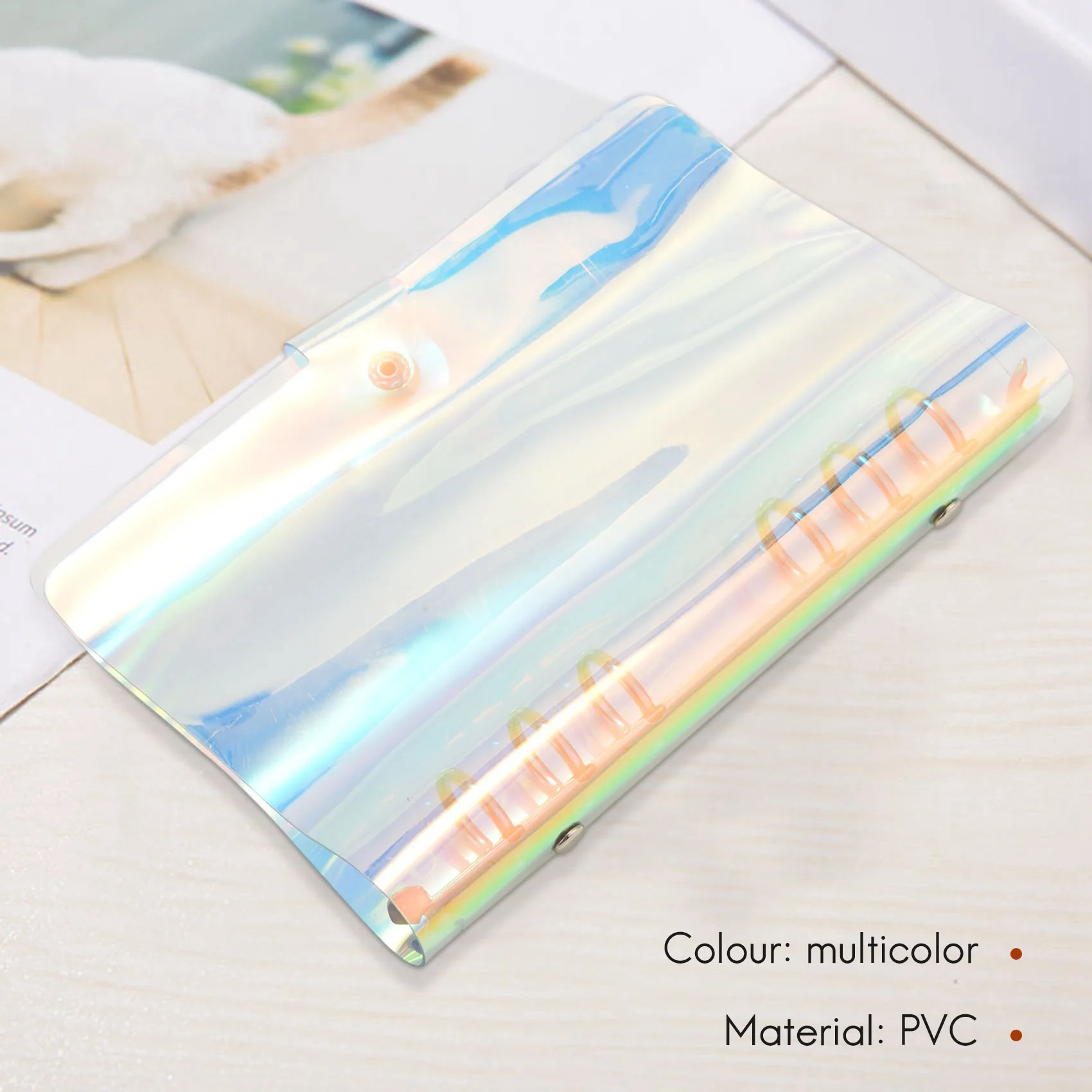 2 Pcs A6 6-Ring Rainbow Clear PVC Binder Cover Refillable Notebook Binder Protector Loose Leaf Planner Binder Cover multicolor