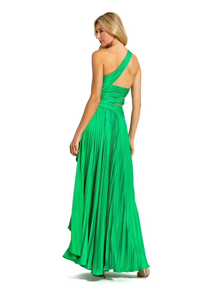 Gorgeous One Shoulder Neck Sleeveless Pleated Bodice Satin Prom Dress Elegant Strappy Back High Slit Party Gowns For Women 2024