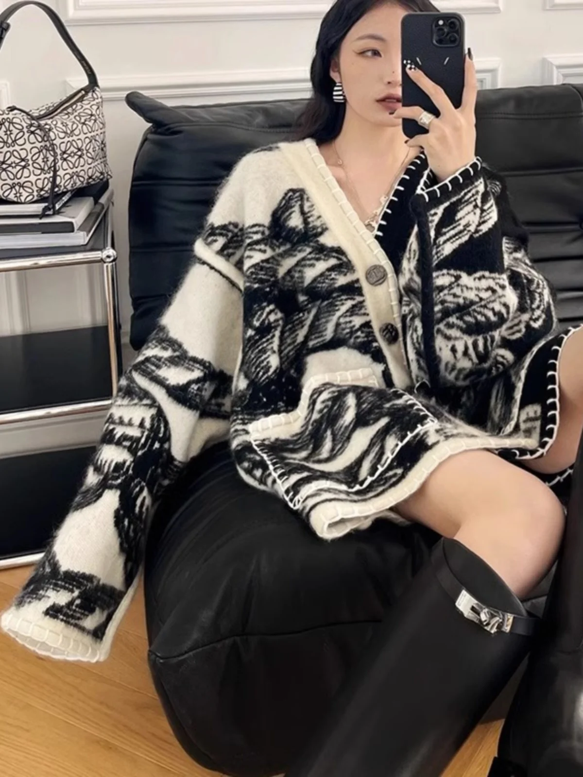 

Faionable Knitted Open Cardigan Sweater Women's Loose Outerwear Autumn Winter Small Fraance Sle Button Embroidery High-...