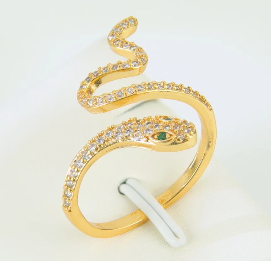 Hip-Hop Zirkonia Offene Schlangenringe 21k Vergoldet Arabische Mode CZ Tier-Ring Italienischer Damen Event Party Punk Schmuck Geschenke – Detail 13