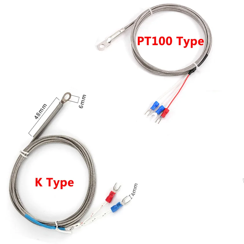 Industrial Temperature sensor 0~600°C 6mm Hole Washer K/PT100 Type Thermocouple Temperature Sensor Probe 1-10M Cable