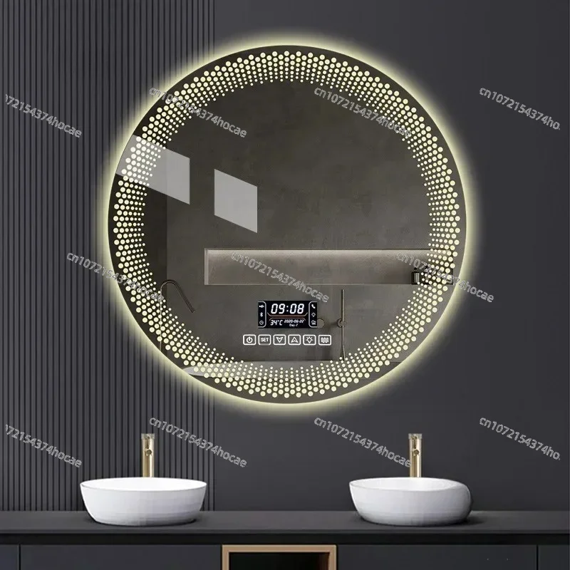 3 Colors Adjustable Smart Bath Mirror 60/70CM Round LED Bathroom Mirror Hotel Bedroom Wall Mounted Defogging Decorative Mirrors