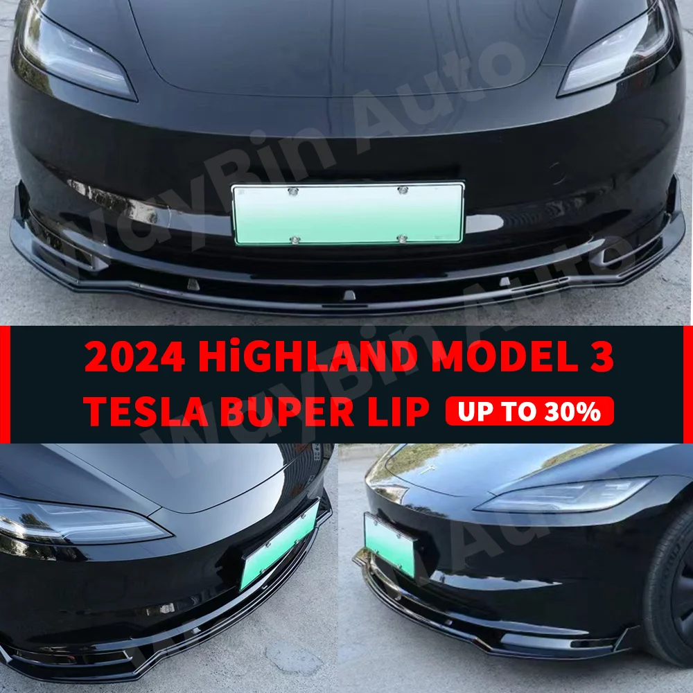 Equator For Tesla 2024 Model 3 Highland Front Lip CD Style Bumper Guard Carbon Fiber Body Kit 2023 Tesla Tuning Accessories