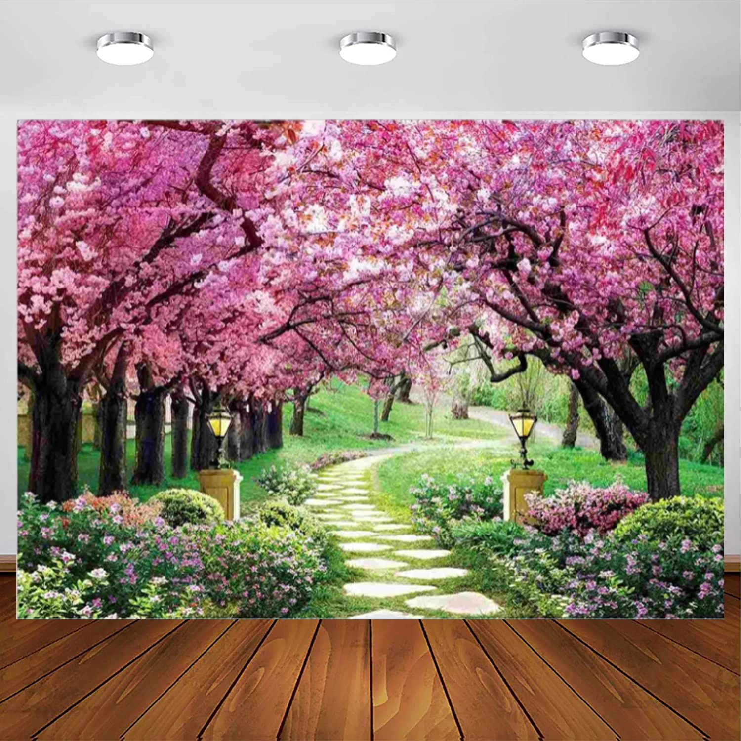 

Spring Photography Backdrop Flower Tree Garden Path Landscape Background Wedding Baby Shower Birthday Party Decor Banner Poster