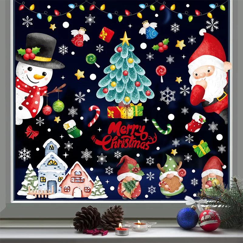 9Sheets/set Cute Santa Claus Faceless Gnome Christmas Window Stickers Xmas Tree New Year Decoration Stickers Noel Navidad Gift